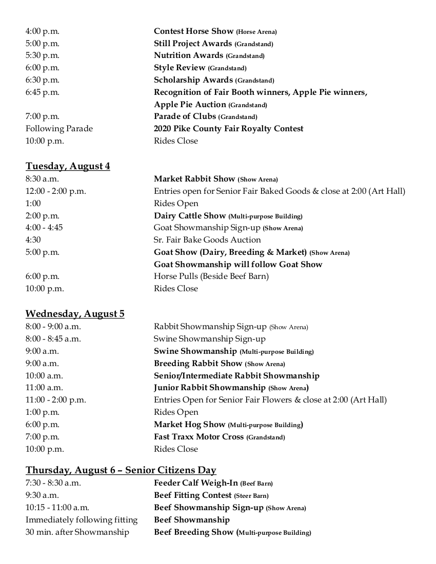 2020 Pike County Fair Schedule2 – Pike County Fair